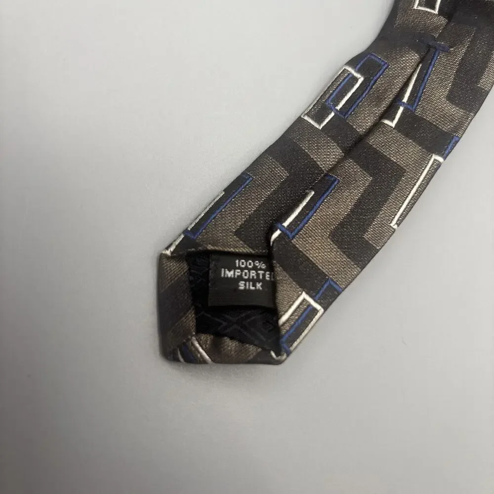 Bugatti Men's Vintage Silk Geometric Novelty Tie 100% Italian Silk 90s Design